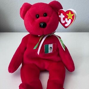 Vintage 1999 TY Osito the Mexico Mexican Flag Red Bear Plush Stuffed Animal